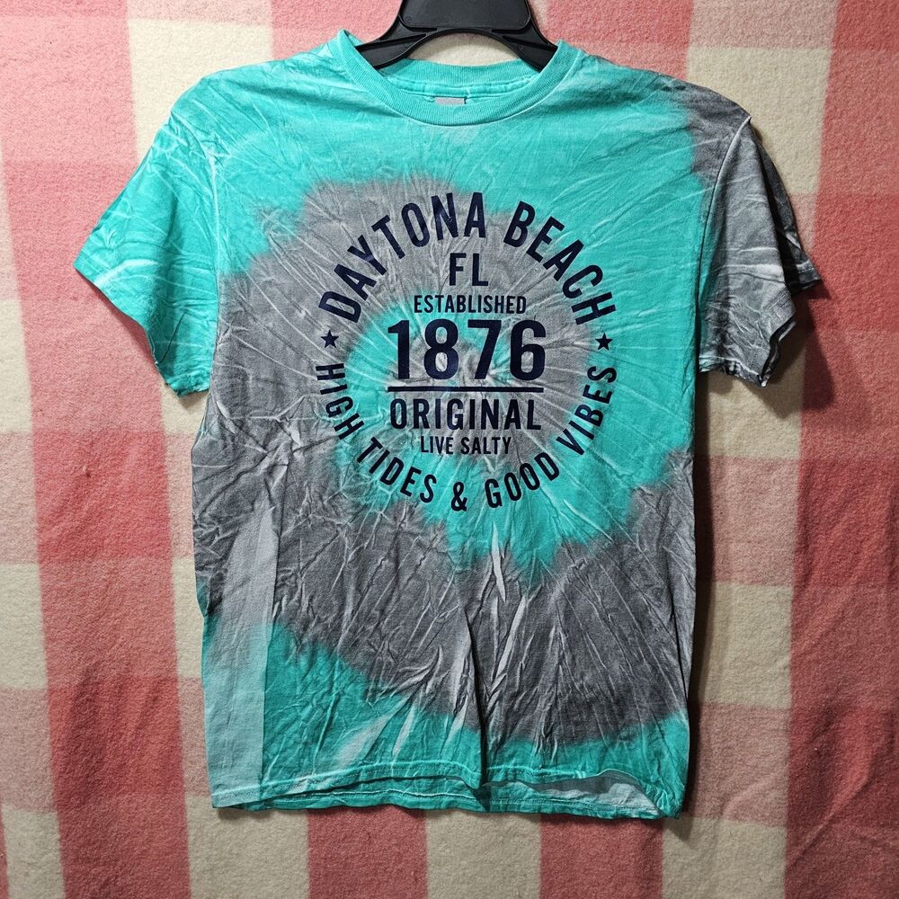 Daytona Beach FL Shirt Womens M Short Sleeve Tie Dye Crew Neck Green Grey
